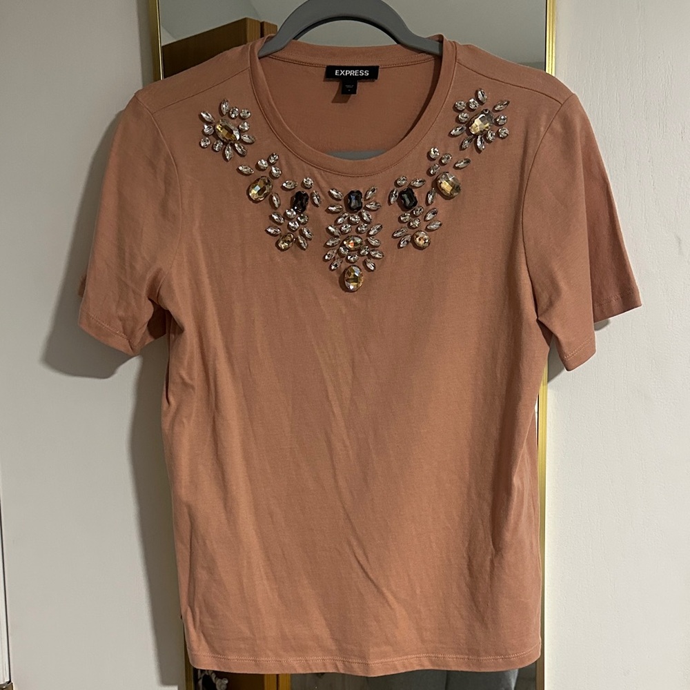 Express Women's Embellished Peach/Blush Short Sleeve Tee